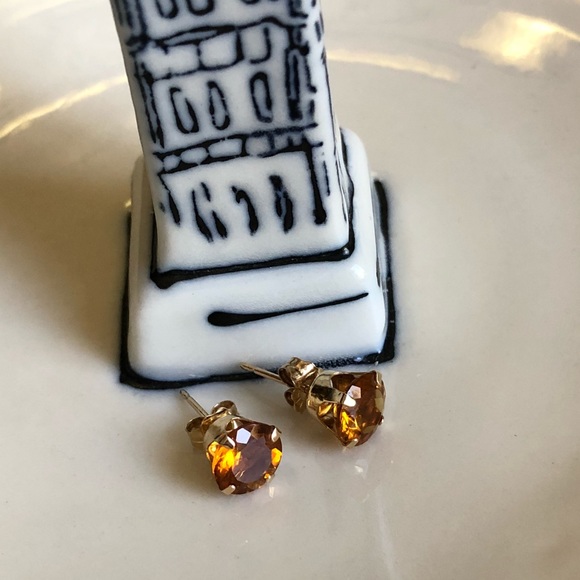 Medeira Orange Citrine 14k Gold Stud Earrings - Picture 5 of 8